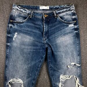 ZARA TRF Denim Distressed Ripped Jeans Cuffed Hem Medium‎ Wash Women's Size 8